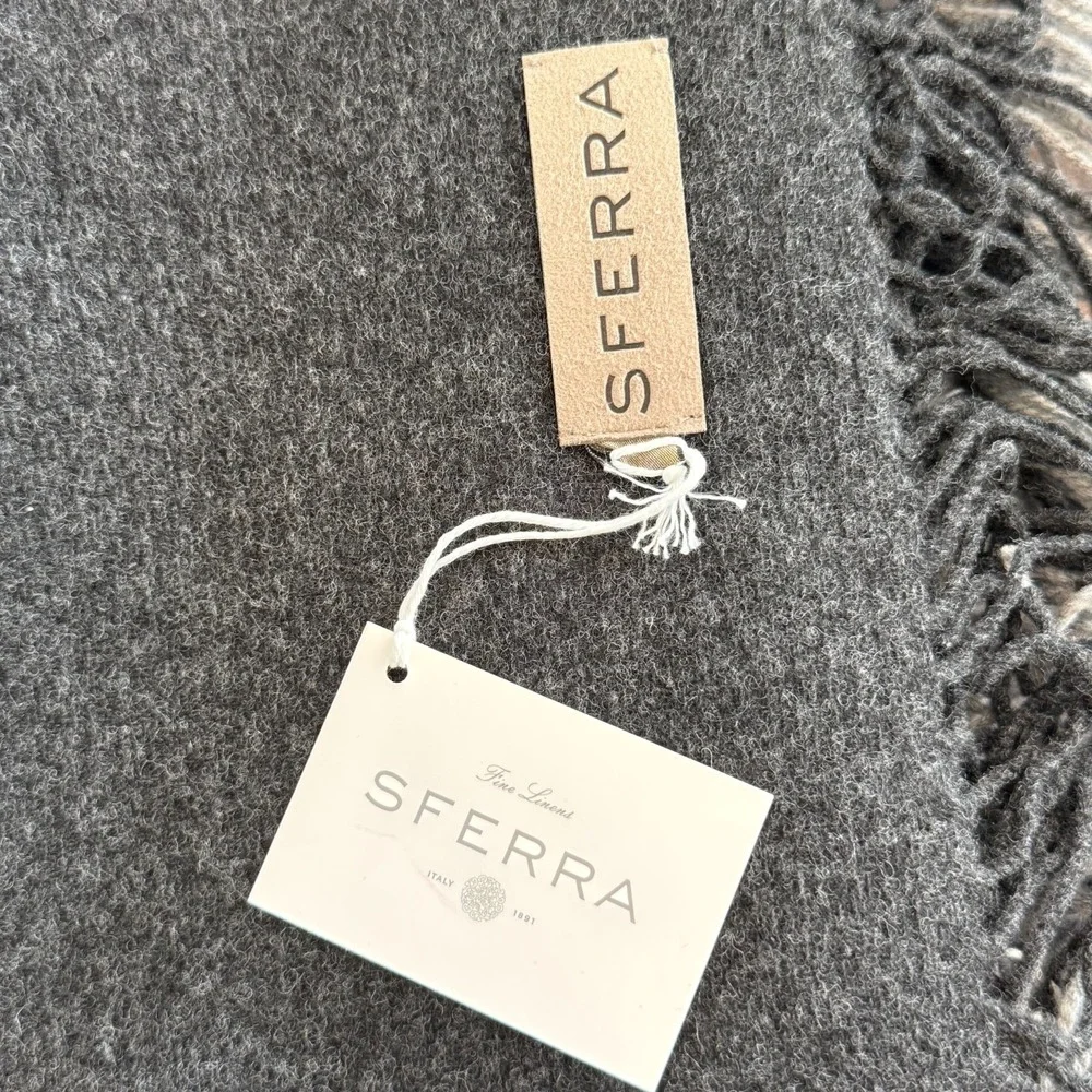 NWT SFERRA Throw Blanket Gray Reversible 100% Wool Size 51x 71 Made In Italy